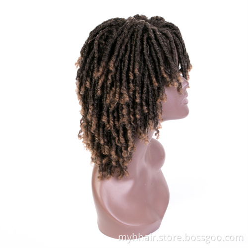 Synthetic Short Afro Wig High Temperature Fiber cosplay Ombre color Faux Locs Curly Hair Wig Black Burgundy Brown
